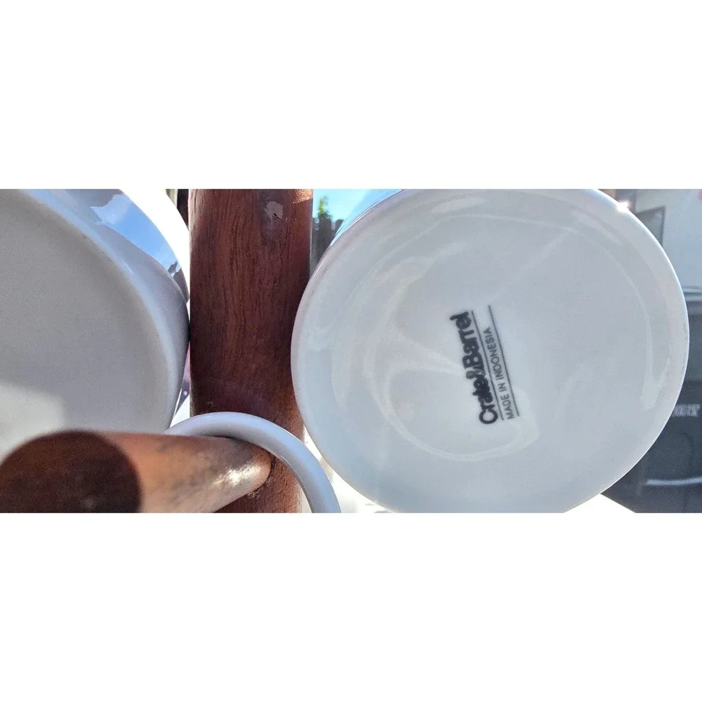 3 Crate and Barrel White Ceramic Coffee Mugs only no stand approx 8 oz
